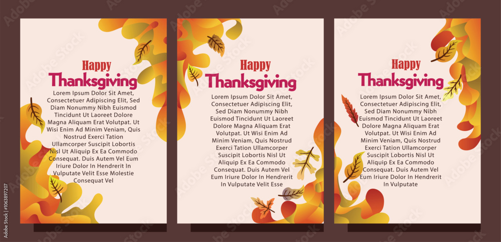 Set of Thanksgiving Card Templates with Autumn Leaves and Abstract ...