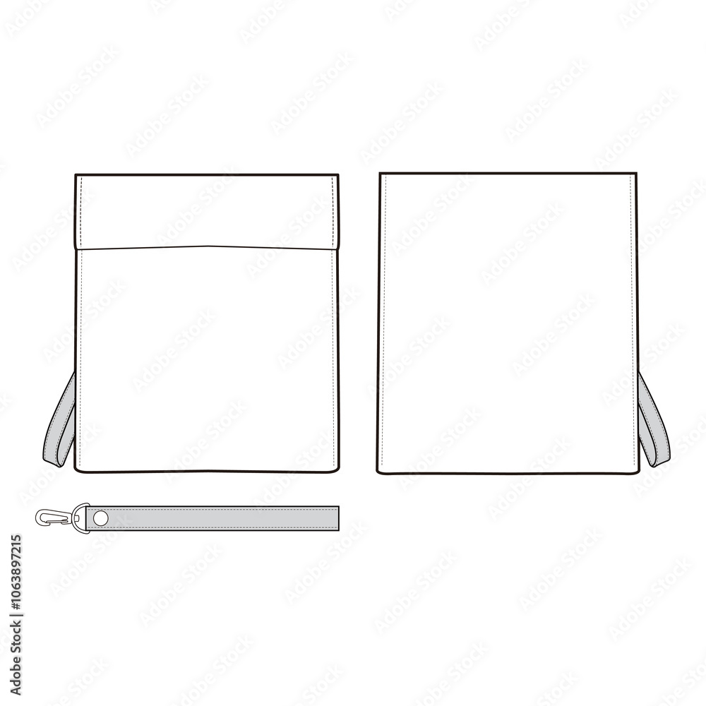 Simple Tablet Case Technical Drawing Template Front and Back View Vector


