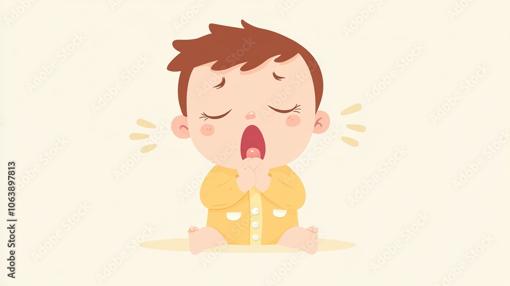 Flat Vector Cartoon of a Cute Baby Sneezing: Illustrating Sick Symptoms Flat Vector Cartoon of a Cute Baby Sneezing: Illustrating Sick Symptoms