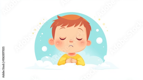 Flat Vector Cartoon of a Cute Baby Sneezing: Illustrating Sick Symptoms