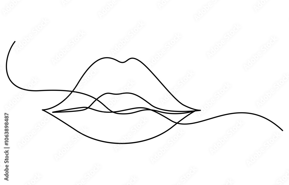Woman Lips Continuous Line Art Illustration, Continuous single line drawing of mouth and lips. Concept symbol of makeup and lipstick in simple linear style. Human Lips Continuous Line Icon Woman Lips Continuous Line Art Illustration, Continuous single line drawing of mouth and lips. Concept symbol of makeup and lipstick in simple linear style. Human Lips Continuous Line Icon