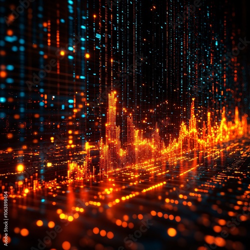 Wallpaper Mural Abstract Digital Network with Orange and Blue Lights Torontodigital.ca