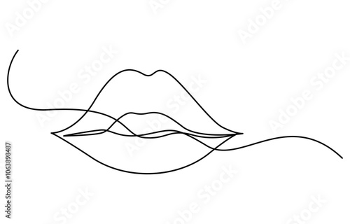 Woman Lips Continuous Line Art Illustration, Continuous single line drawing of mouth and lips. Concept symbol of makeup and lipstick in simple linear style. Human Lips Continuous Line Icon
