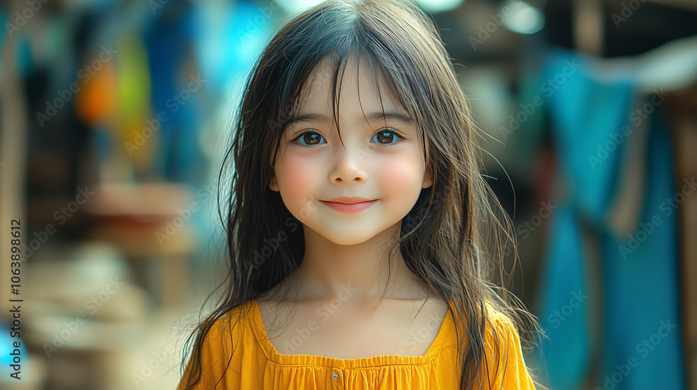 Portrait of a happy little Asian girl laughing outdoors in the village Portrait of a happy little Asian girl laughing outdoors in the village