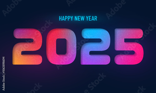 Happy new year 2025 design. With colorful truncated number illustrations. Premium vector design for poster, banner, greeting and new year 2025 celebration. Abstract minimal grainy gradient banner 2025