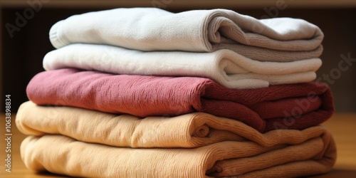 A stack of soft, folded fabric in a variety of earthy tones, showcasing a subtle blend of textures and colors.
