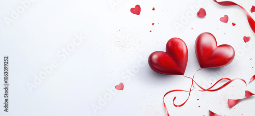 Two red hearts connected by a single line on a white background a Valentine's Day