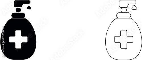 Antibacterial soap, sanitizer. Hand treatment vector icon.