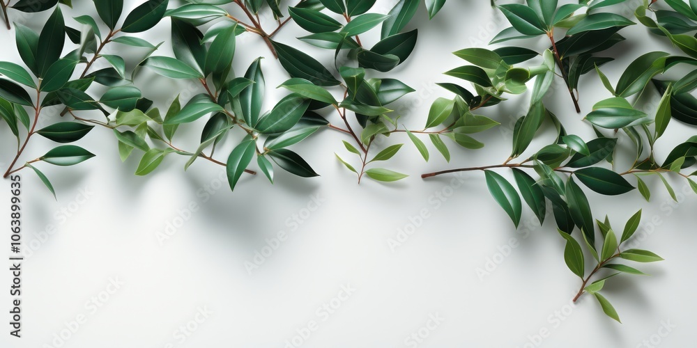 A Collection of Lush, Green Leaves Arranged in a Minimalist Design Against a Plain White Background