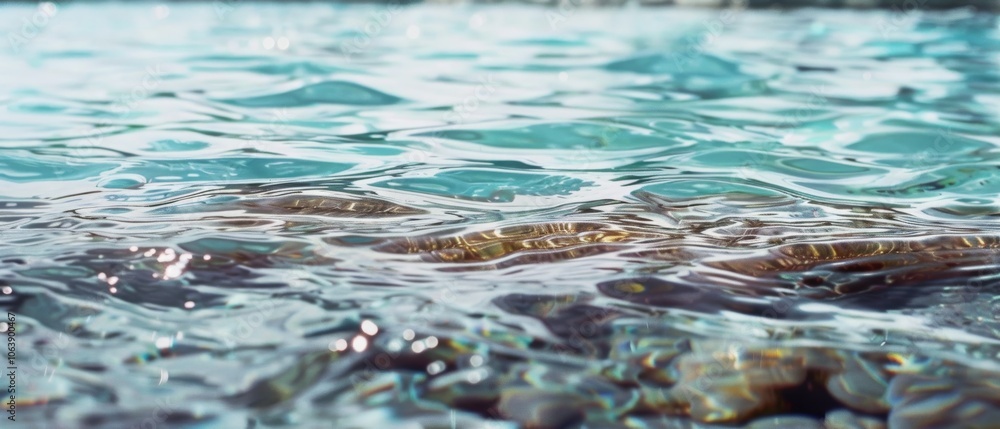 Clear turquoise water ripples gently over hidden stones, capturing the tranquil essence of a serene aquatic setting. Clear turquoise water ripples gently over hidden stones, capturing the tranquil essence of a serene aquatic setting.