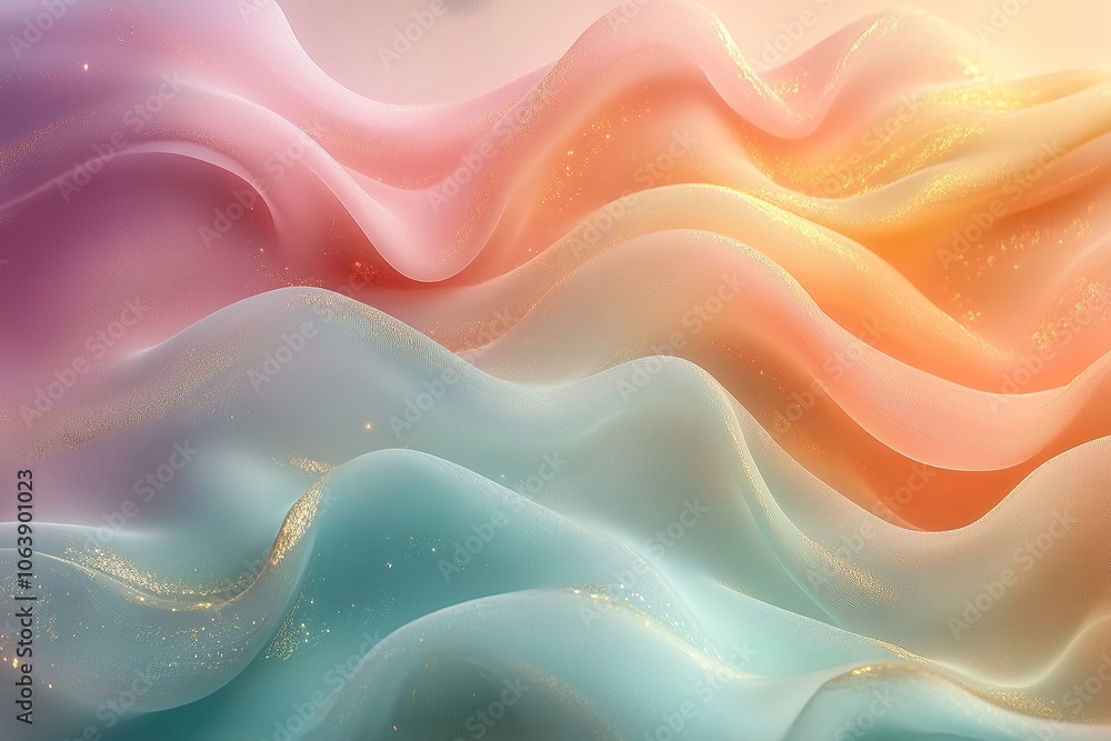 Obraz premium Abstract pastel waves with golden accents in soft gradient colors.