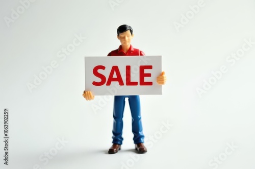 toy man holding a sign with the text (Sale)