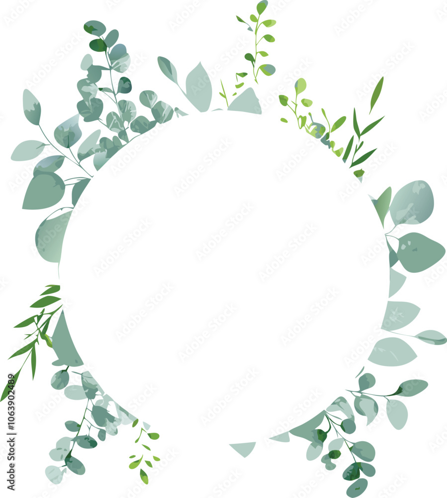 Floral Greenery Circle Frame Botanical Illustration Floral Greenery Circle Frame Botanical Illustration