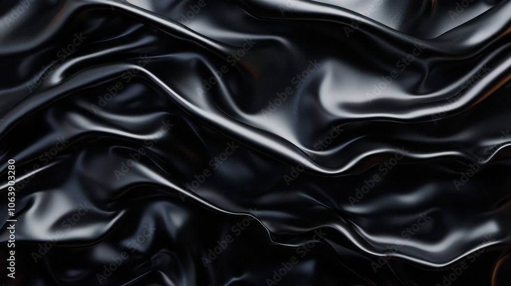 Artistic capturing of an abstract texture presented as shiny black fabric with rippling movements, conveying elegance and fluidity through its design. Artistic capturing of an abstract texture presented as shiny black fabric with rippling movements, conveying elegance and fluidity through its design.
