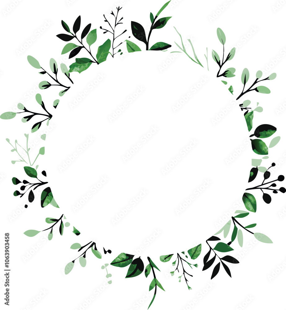 Botanical Greenery Wreath Frame Blank Space Design Botanical Greenery Wreath Frame Blank Space Design