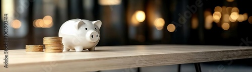 White piggy bank, savings, financial planning