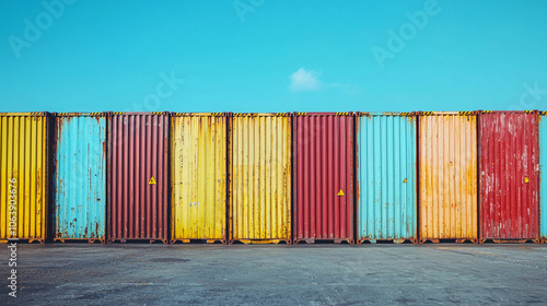 colorful shipping containers at the port on a sunny day photo