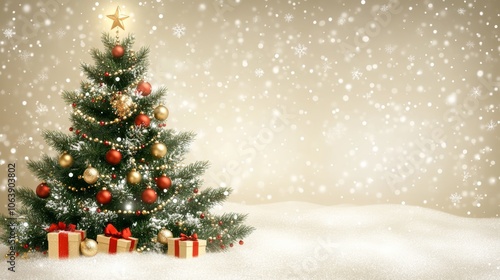 Artistic Christmas tree banner with festive glow and holiday sparkle