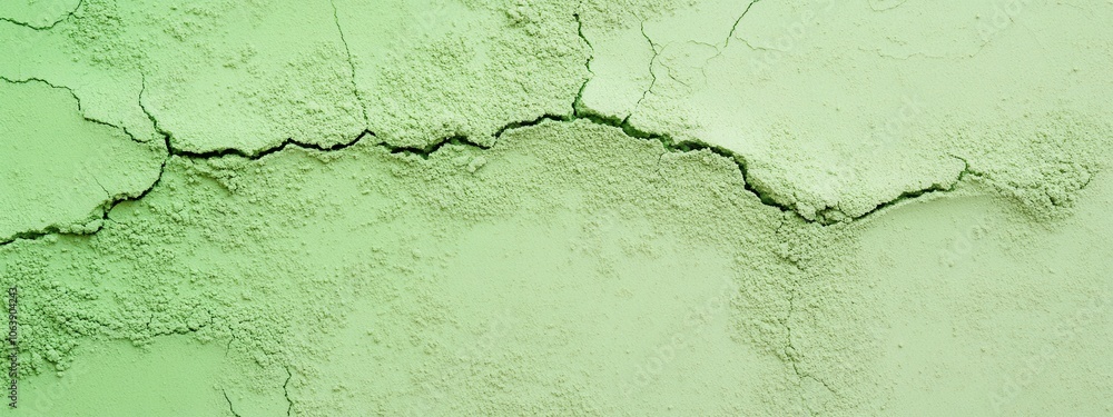 Obraz premium Close-up view of bright green matcha powder with intricate cracks forming shapes, showcasing texture and fine detail