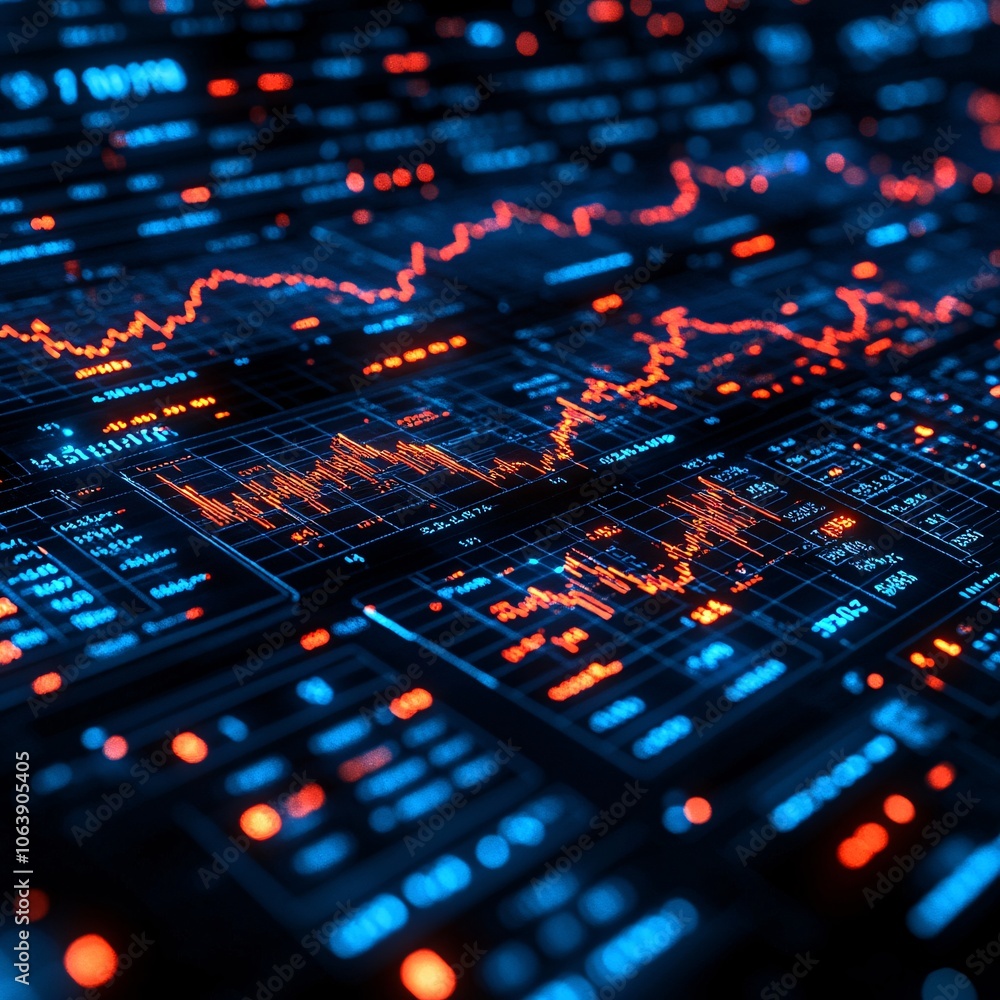 Stock Market Data Display - Red and Blue Chart Analysis Stock Market Data Display - Red and Blue Chart Analysis