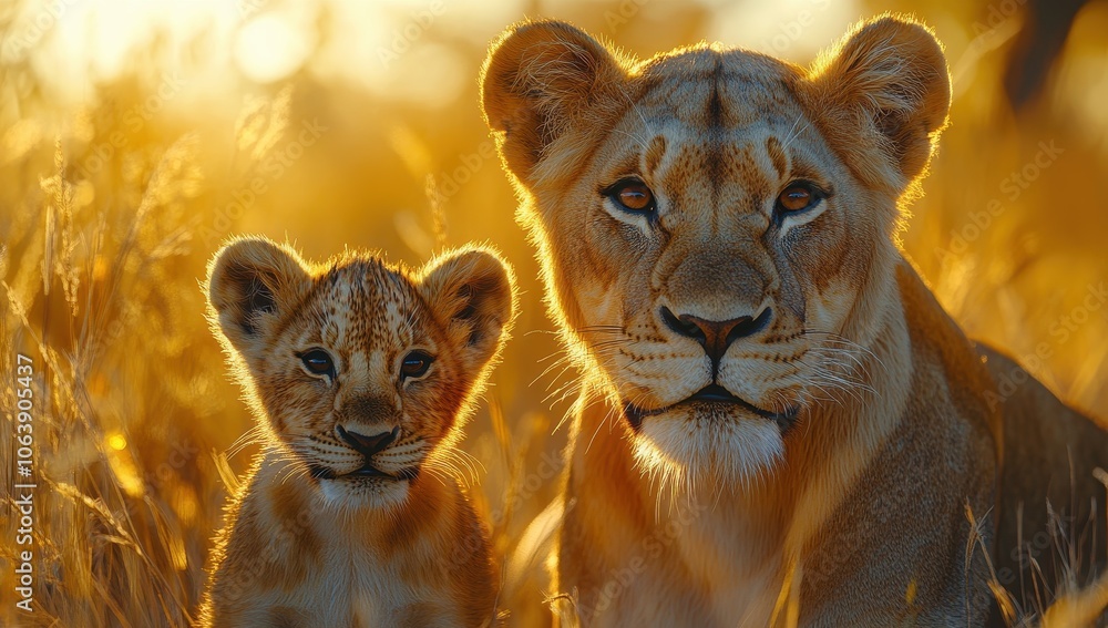 Extreme Close-Up of a Beautiful Lioness and Her Cub in the Savannah During Golden Hour
Extreme Close-Up of a Beautiful Lioness and Her Cub in the Savannah During Golden Hour