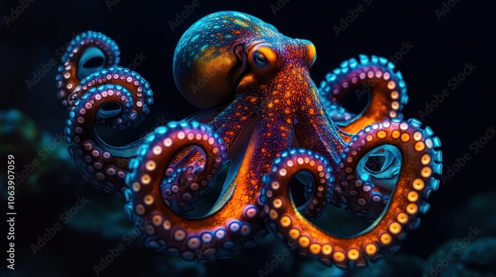 Obraz premium Vibrant Octopus in the Deep Sea