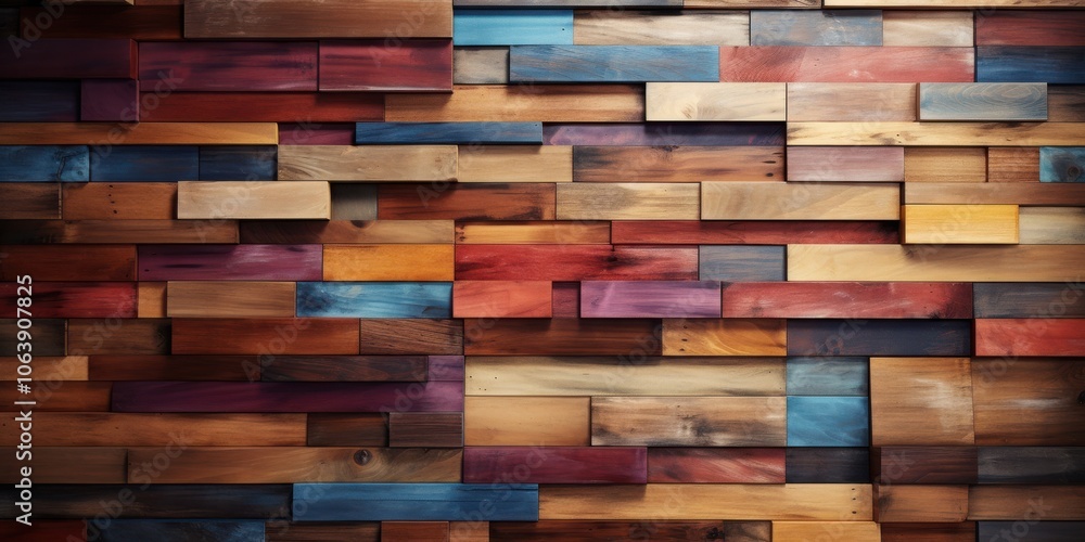 A vibrant arrangement of wooden planks with varying shades of brown, red, blue, and purple, creating a captivating textured background. A vibrant arrangement of wooden planks with varying shades of brown, red, blue, and purple, creating a captivating textured background.
