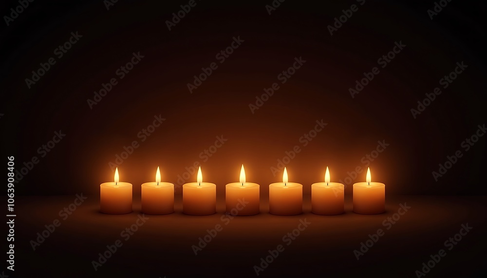 Row of burning candles, warm illumination, peaceful ambiance, dark background Row of burning candles, warm illumination, peaceful ambiance, dark background