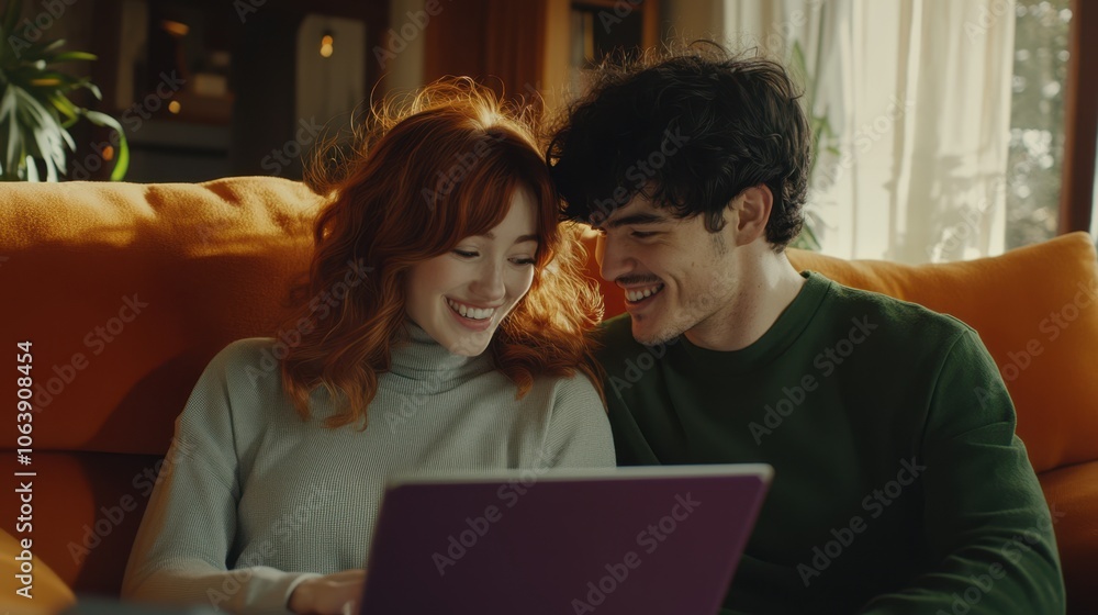 The Couple Using Laptop Together The Couple Using Laptop Together