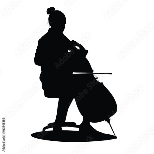 a black silhouette of a person playing the cello.