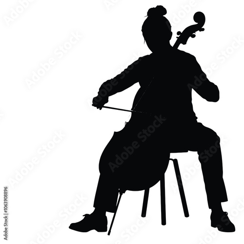 a black silhouette of a person playing the cello.