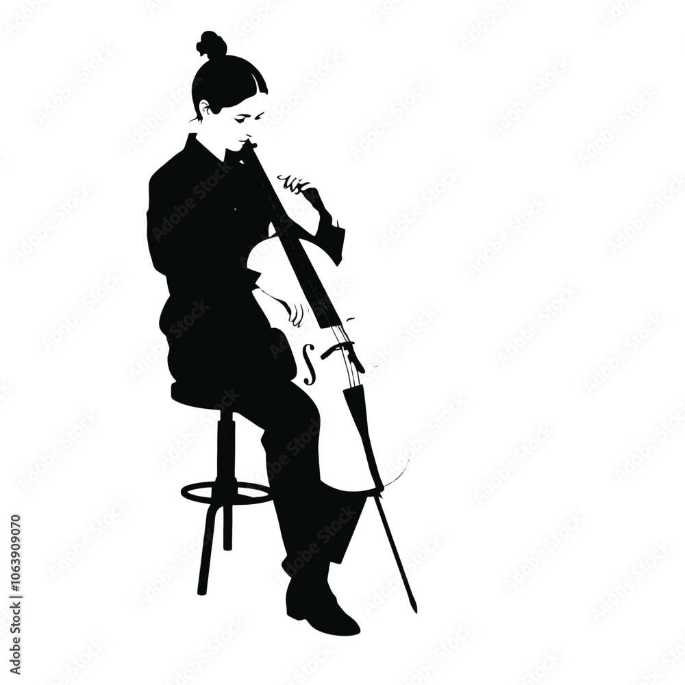 a black silhouette of a person playing the cello. a black silhouette of a person playing the cello.