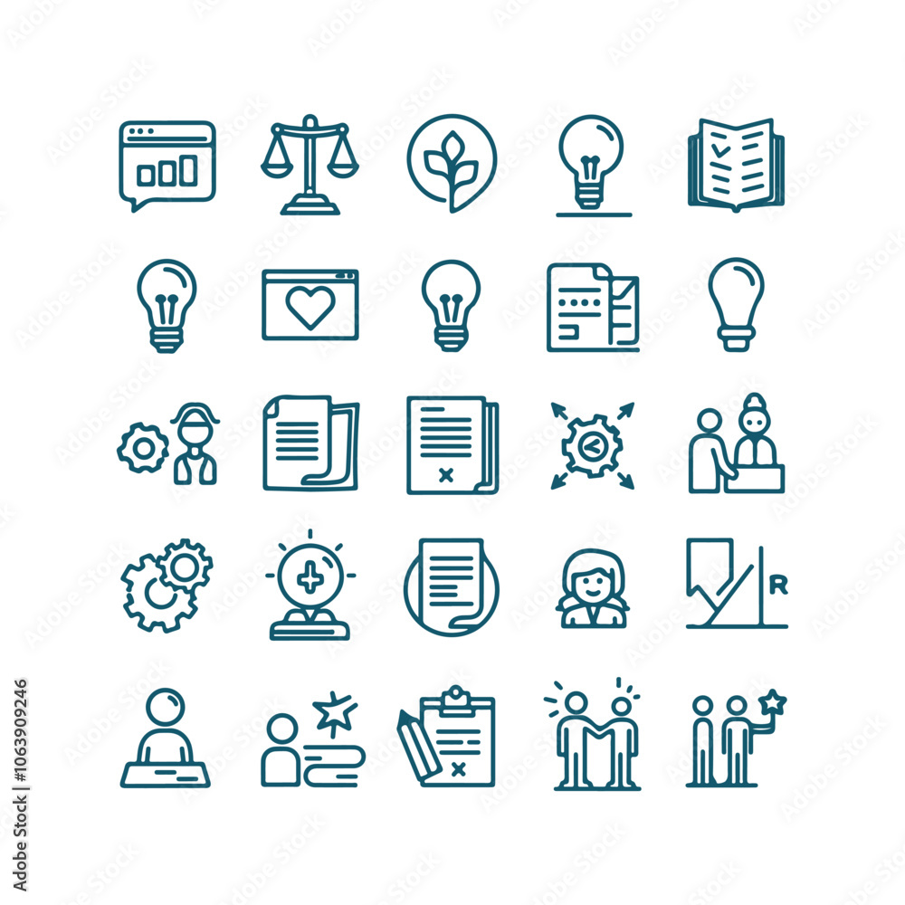 A set of minimalist, line-art style business and productivity icons design Vector illustration A set of minimalist, line-art style business and productivity icons design Vector illustration