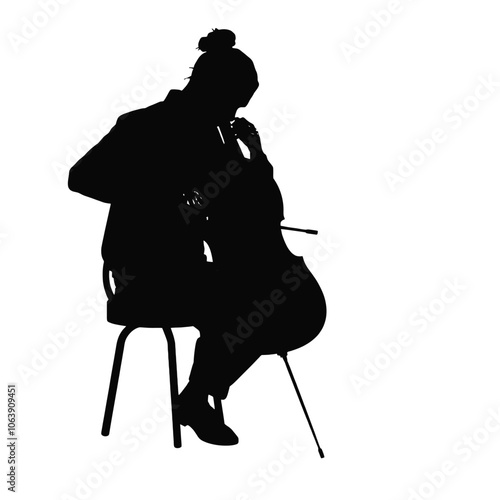 a black silhouette of a person playing the cello.