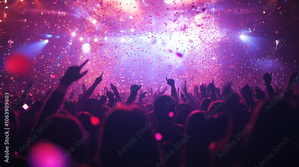 Crowd Surrounded By Confetti at a Concert Crowd Surrounded By Confetti at a Concert
