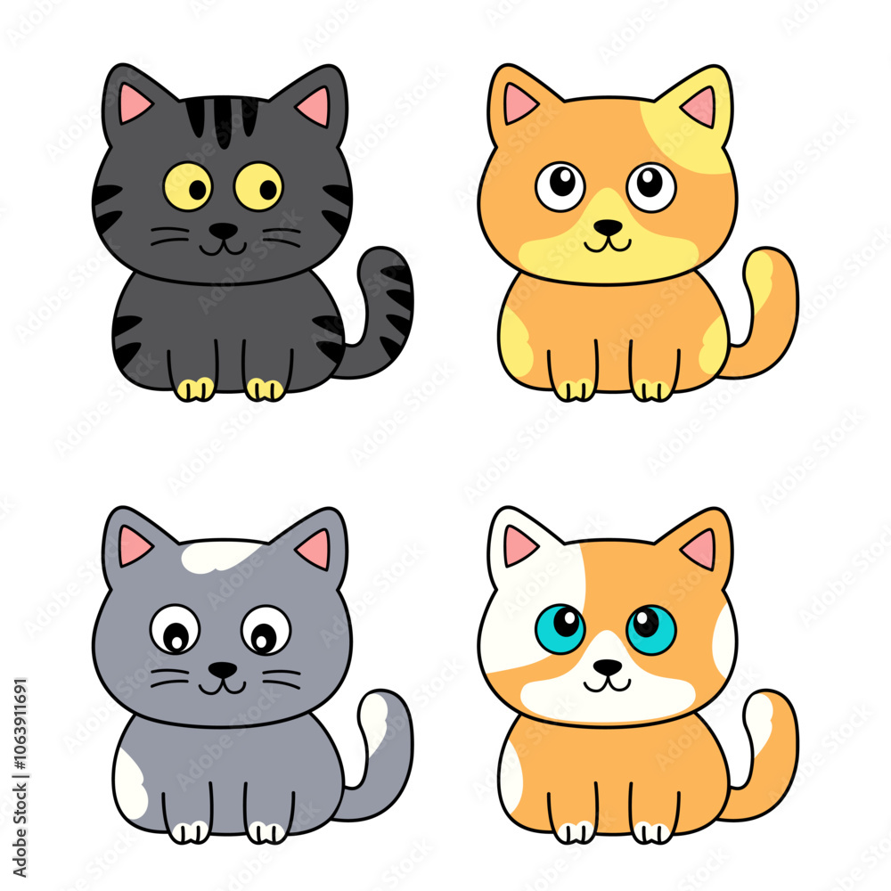 set of isolated cute cats set of isolated cute cats