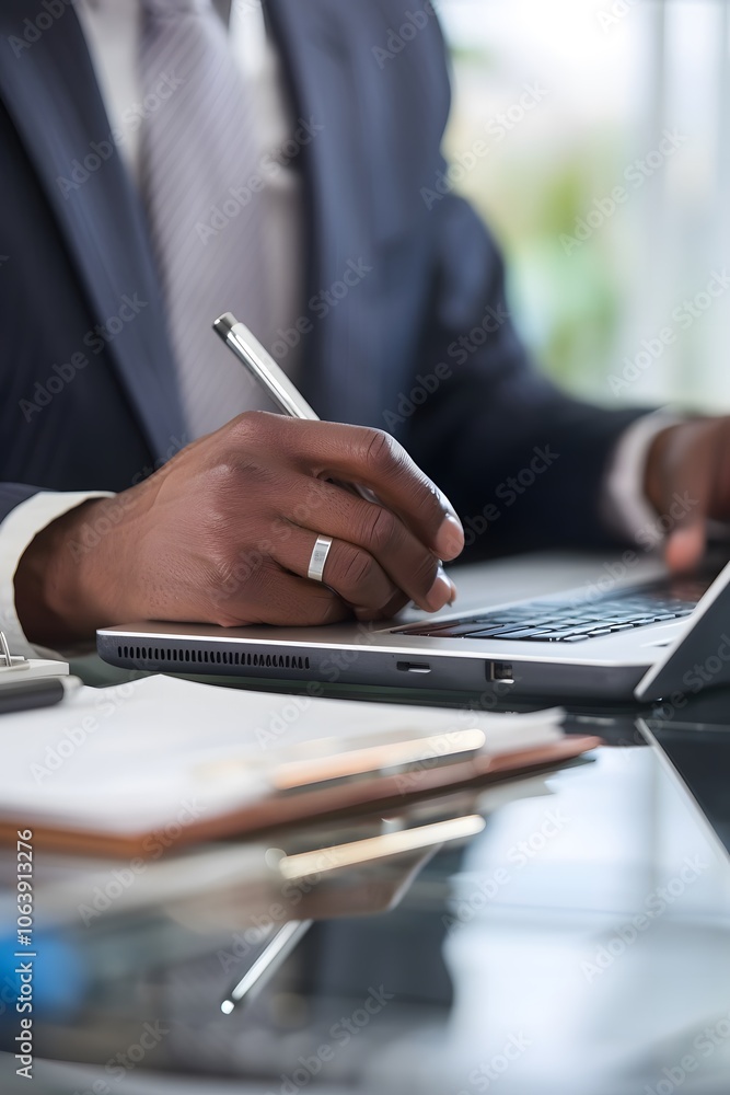 Professional Using Mobile Device at Desk Professional Using Mobile Device at Desk