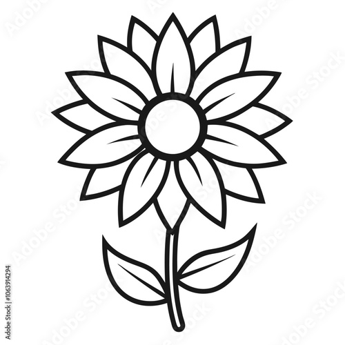 Vector Outline of Sunflower – Simple Sunflower Illustration in Outline Style