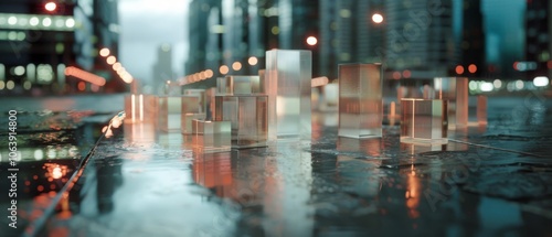 Wallpaper Mural Transparent cubes on a wet city street reflect the glow of urban lights, creating a surreal and sophisticated urban night scene. Torontodigital.ca