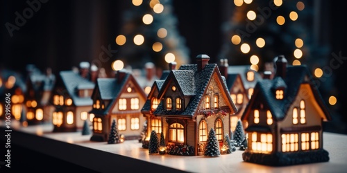 Wallpaper Mural A Miniature Village Glowing with Festive Lights, Decorated with Snow and Christmas Trees Torontodigital.ca