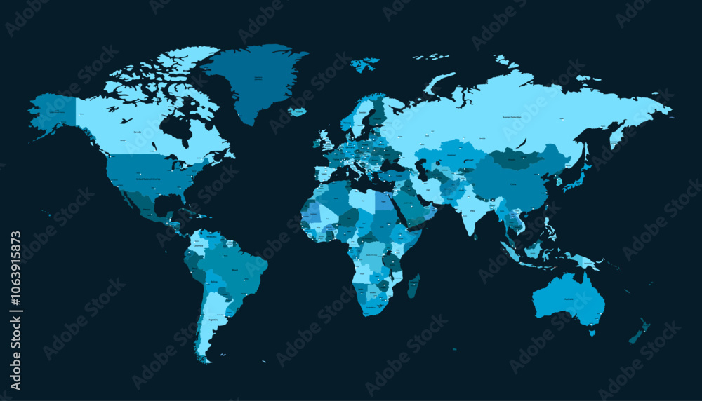 Fototapeta premium World map. Color modern vector map. Silhouette map.