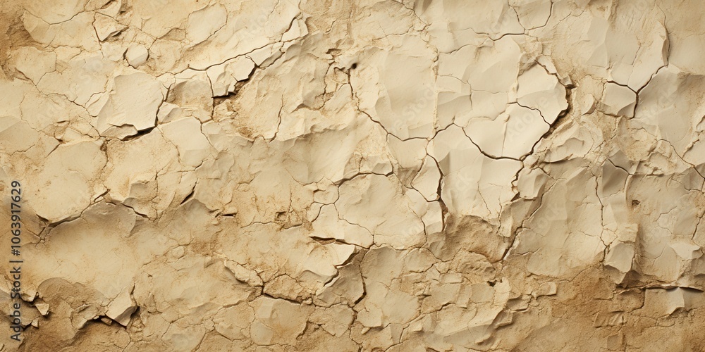 Fototapeta premium A Cracked and Weathered Surface of Dried Clay, Exhibiting a Distinctive Texture of Deep Cracks and Irregular Shapes, Creating a Dramatic Visual Landscape.