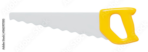 3d hacksaw icon. Yellow and gray colors. Service, repair, icon concept. Stock vector illustration on isolated background.