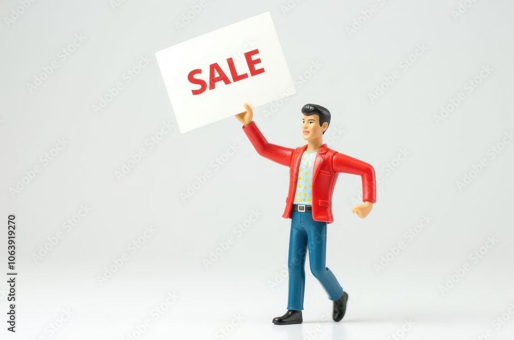 toy man holding a sign with the text (Sale) toy man holding a sign with the text (Sale)