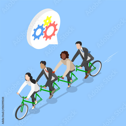 3D Isometric Flat Vector Illustration of Cooperation, Achieving Success Together