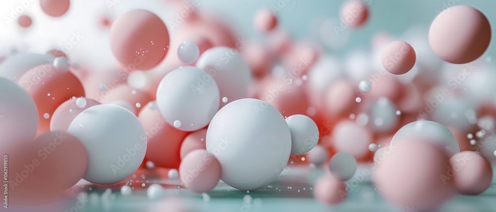 Pastel and white spheres delicately float, creating an abstract, playful scene full of buoyant energy and whimsical charm. Pastel and white spheres delicately float, creating an abstract, playful scene full of buoyant energy and whimsical charm.