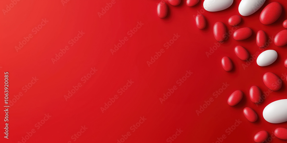 Red and white capsules on bold red background for medical themes Red and white capsules on bold red background for medical themes