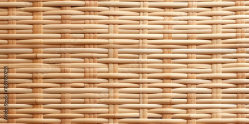 Woven Natural Rattan Basket Texture, Interlaced Strips of Light Brown Bamboo, Natural Materials, Handmade Crafts, Eco-Friendly