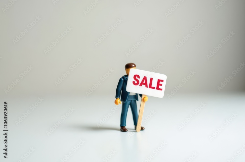 toy man holding a sign with the text (Sale) toy man holding a sign with the text (Sale)