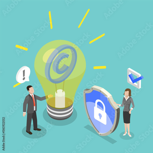 3D Isometric Flat Vector Illustration of Intellectual Property, Important Aspects of Copyright And Patent